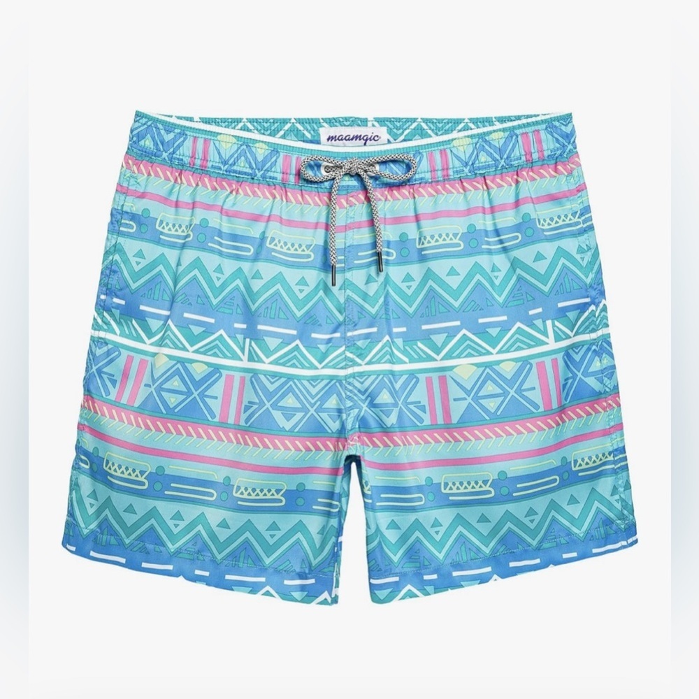 MaaMgic Saint Barth Aqua and Pink Patterned Swim Trunks Men’s medium